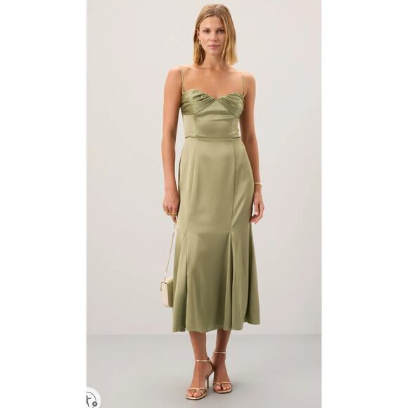 Reformation Sage Green Hensley Silk Dress - Picture 1 of 13